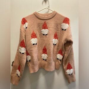 Poof! Pink Sweater with Gnome Design / Size: M
